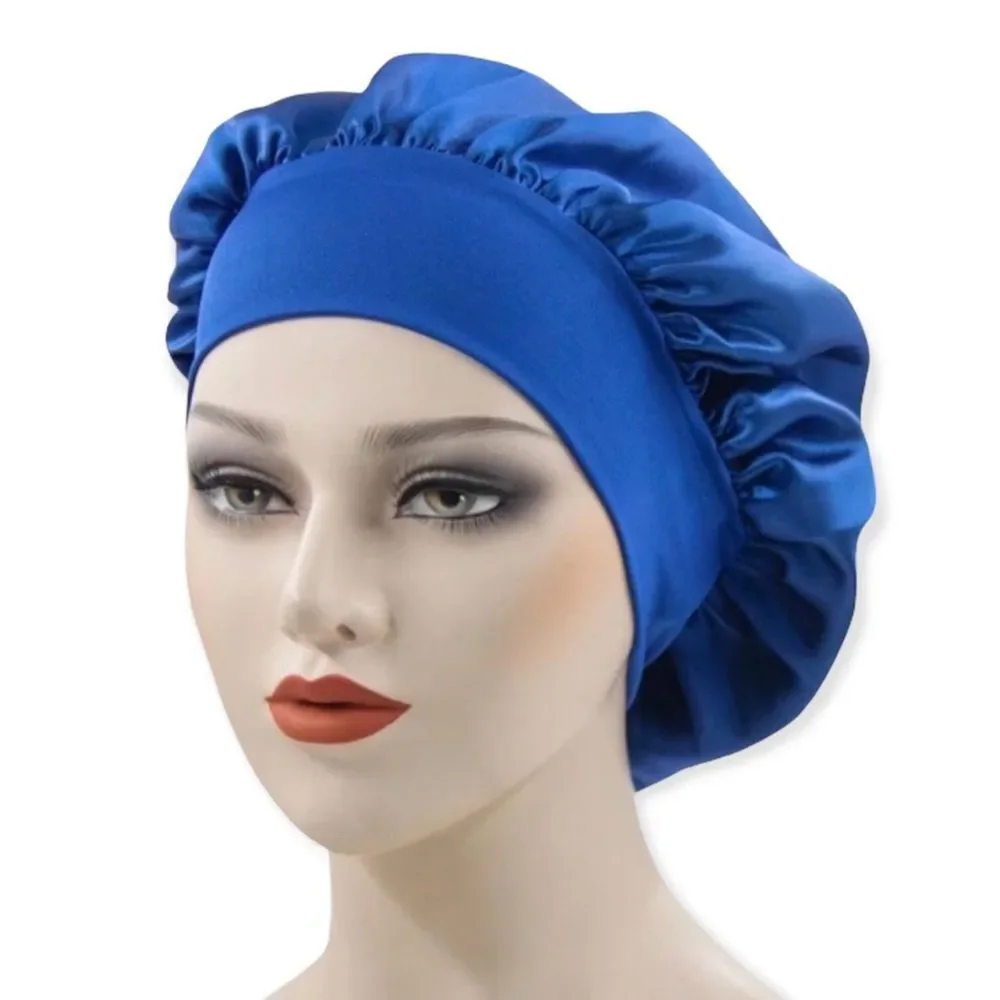 🆕Blue Satin Wide Elastic Hair Bonnet